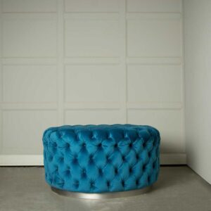 okrągła pufa pikowana glamour niebieska