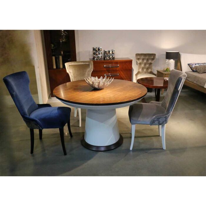 stół okrągły na jednej podstawie stożkowej