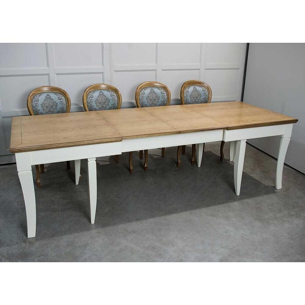 drewniany stół do jadalni rozkładany w stylu prowansalskim z dębowym blatem