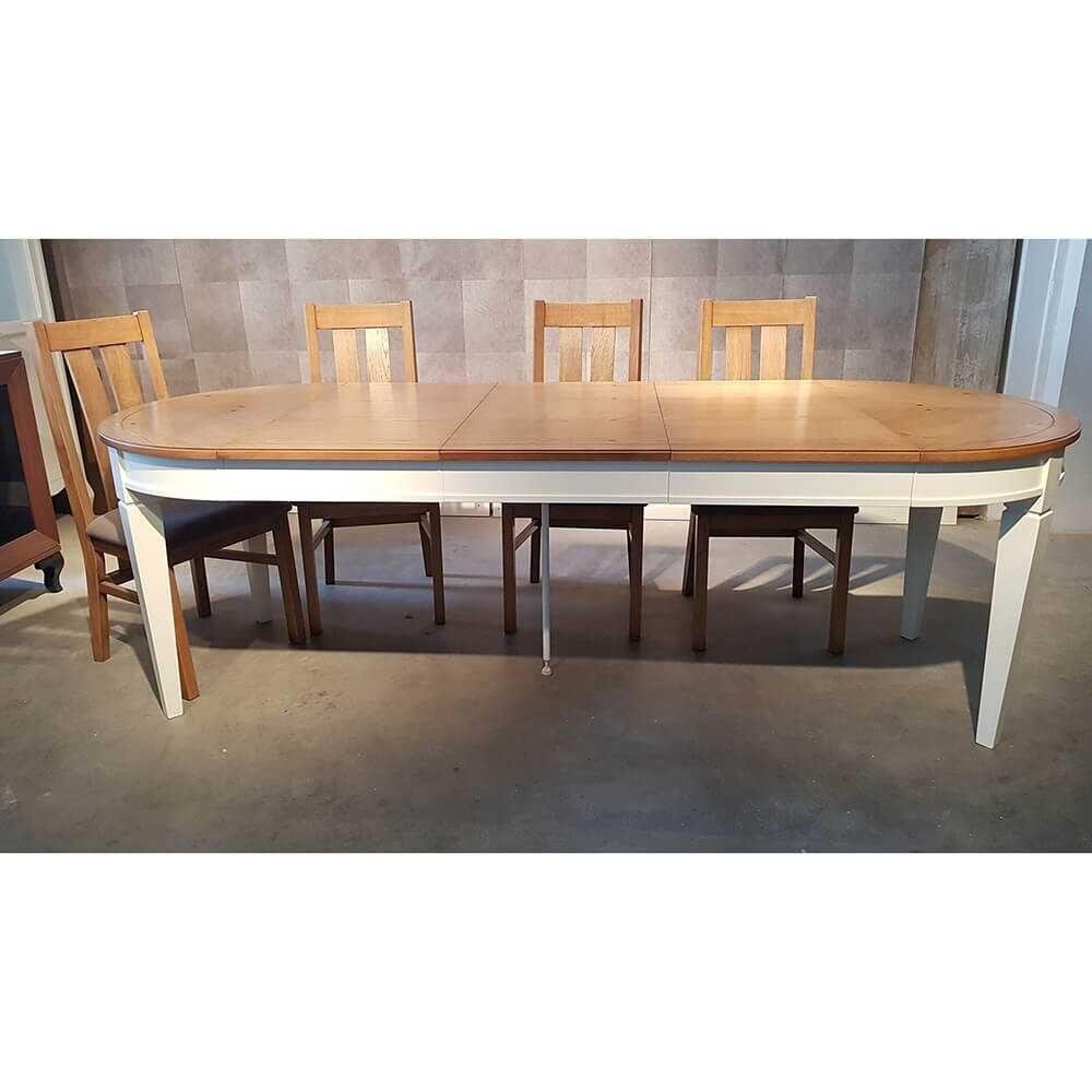 drewniany stół prowansja biały z dębowym blatem rozkładany