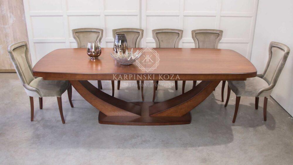 Duży stół art-deco xxl rozkładany drewniany do jadalni i salonu na wysoki połysk w stylu glamour- stół na wymiar