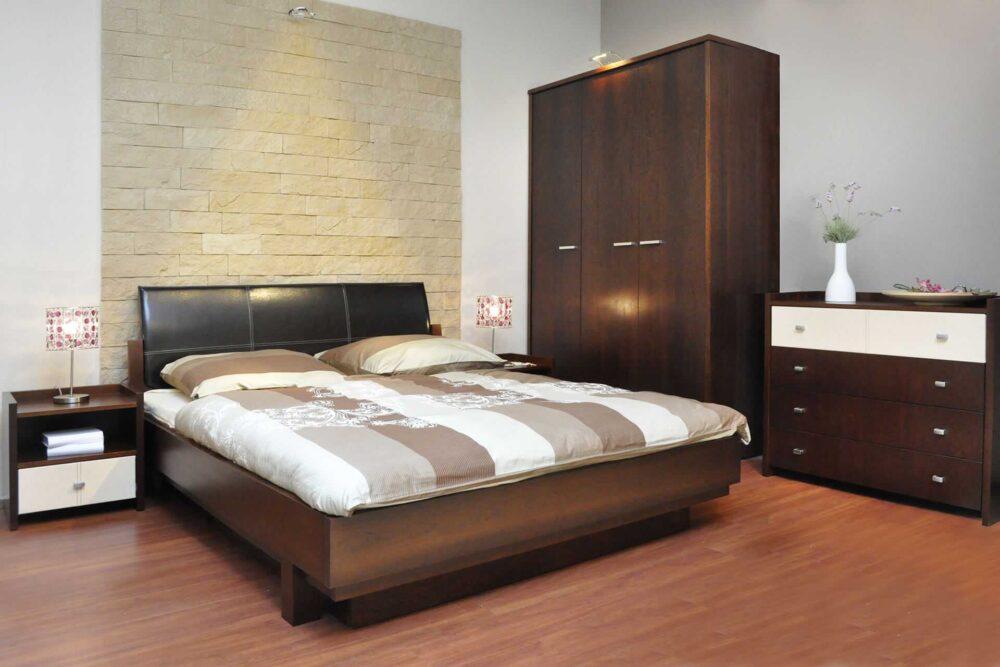 Nowoczesne łóżko EVIOS tapicerowane, meble na wymiar do sypialni, szafa, szafki nocne i komoda