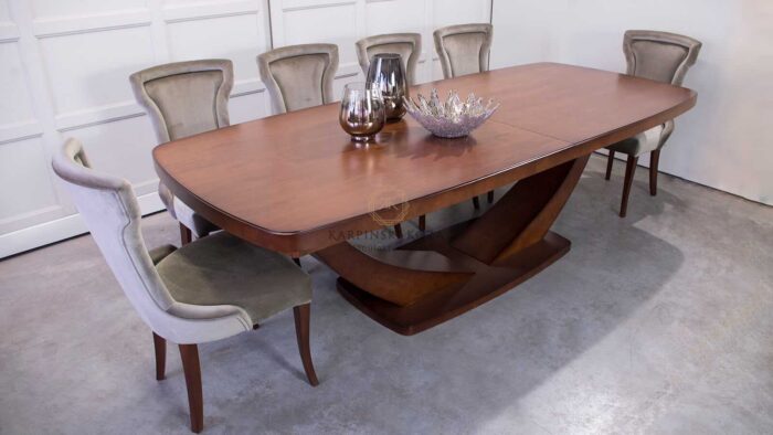 Duży stół do jadalni w stylu glamour, hampton na jednej nodze, drewniany, lakierowany, fornirowany, na wymiar