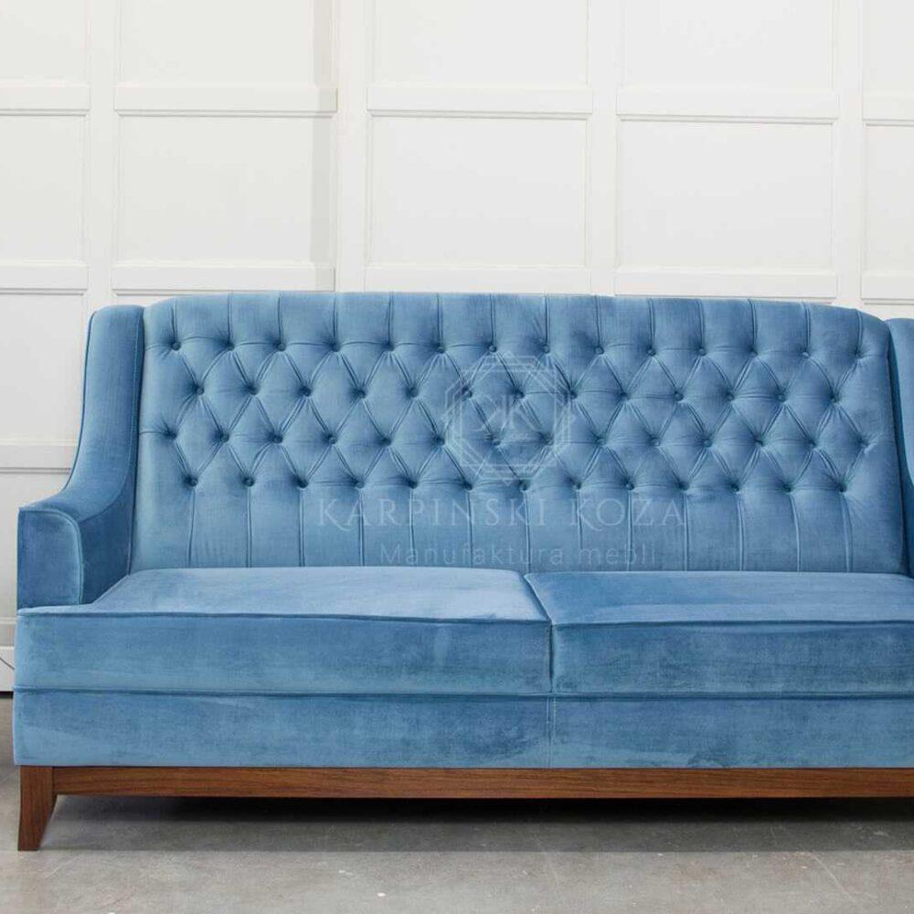 sofa glamour pikowana rozkładana nowoczesna w niebieskim velvecie, tkanina welur, na wymiar