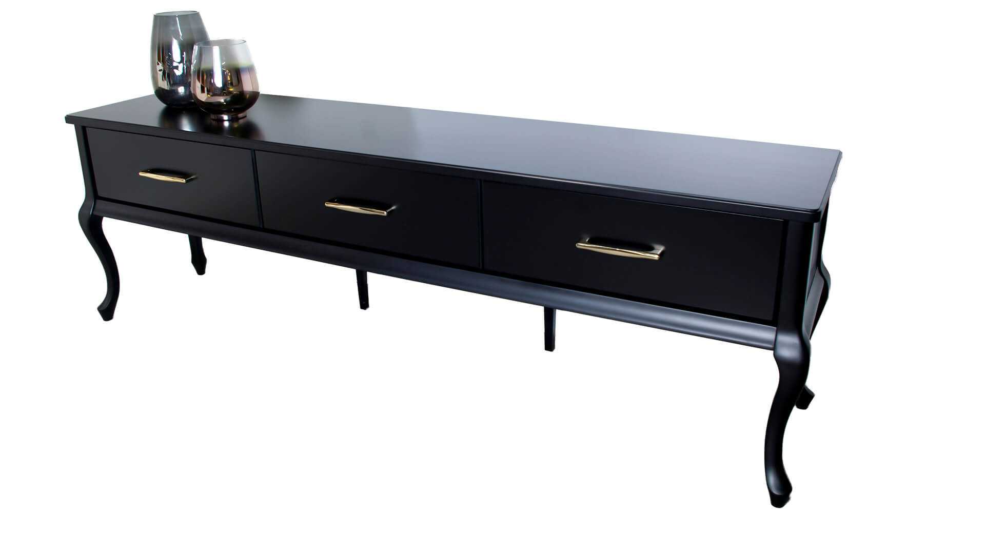 Szafka rtv w stylu glamour w kolorze czarnym, stolik pod telewizor z szufladami