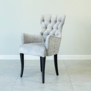 Krzesło GLAMOUR- fotel, pikowane szare z czarnymi nogami na wysoki połysk