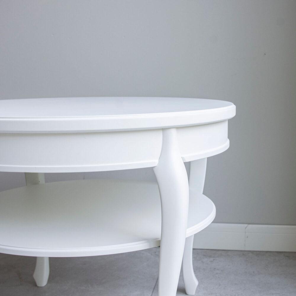 okrągły stolik kawowy| biały z półką